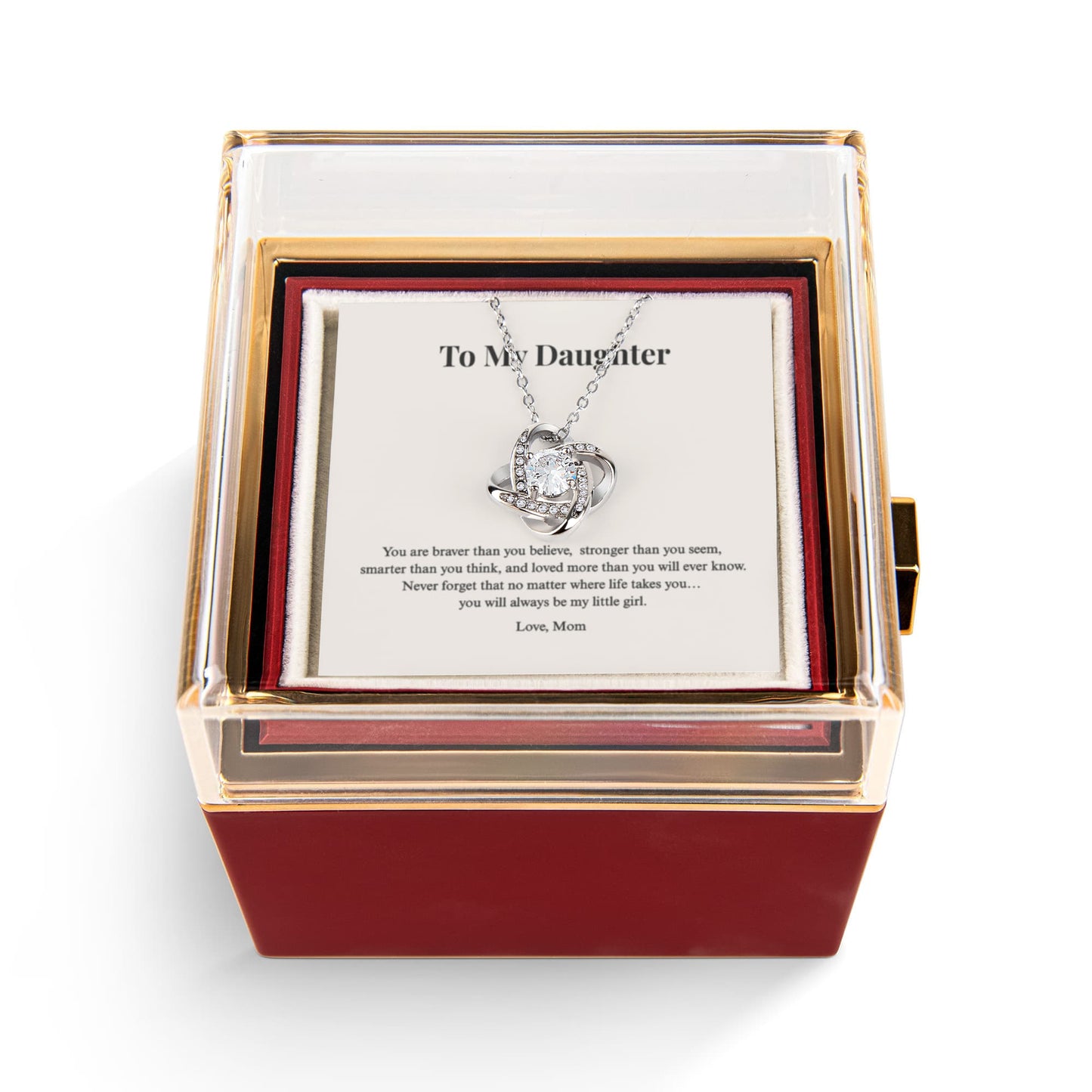 Love Knot Necklace for Daughter | Rotating Rose Gift Box