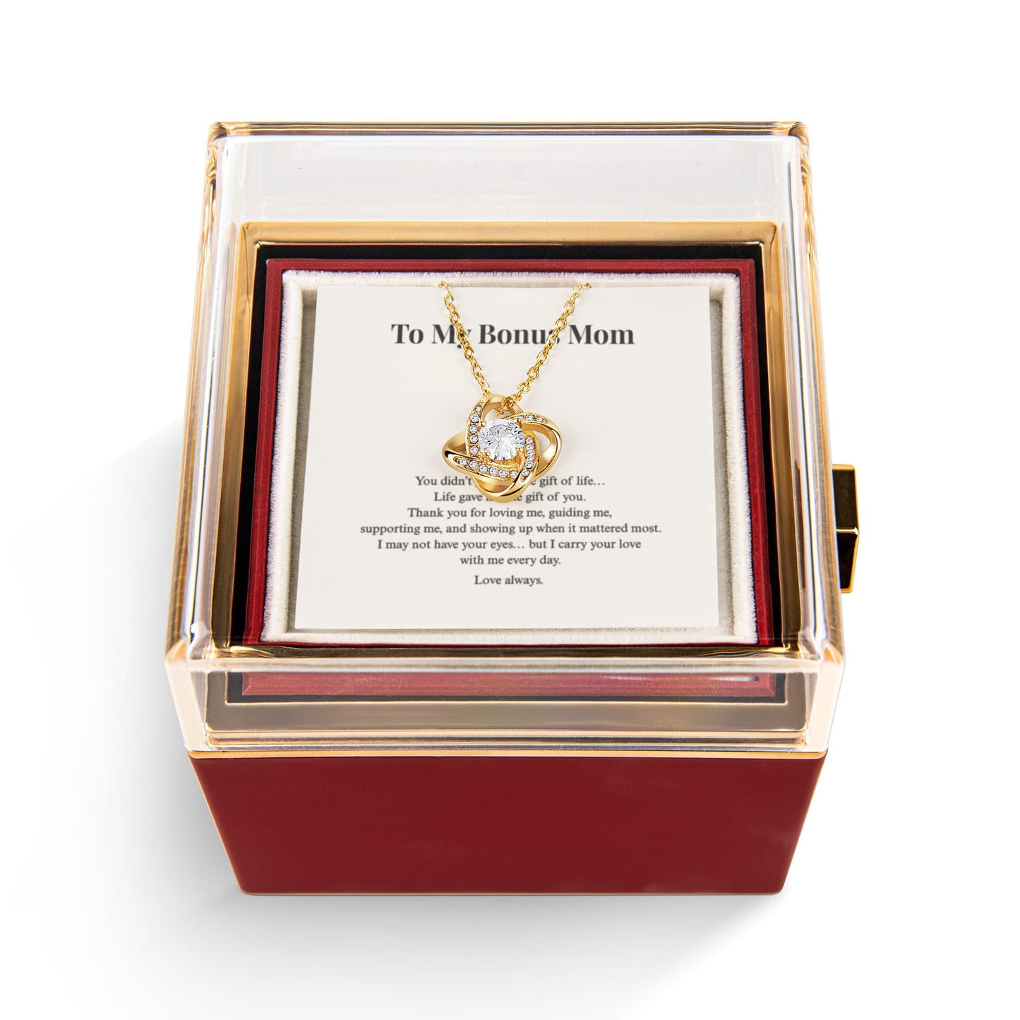 Love Knot Necklace for Bonus Mom | Rotating Rose Gift Box